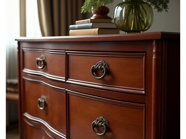 Commode 'Héritage' en bois de cerisier massif avec poignées en bronze