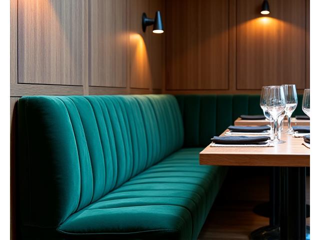 Banquette sur mesure pour restaurant en velours vert