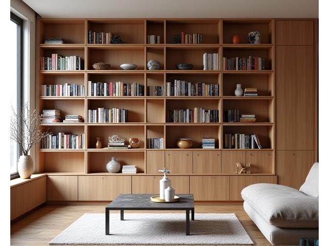 Bibliothèque modulaire sur mesure en hêtre teinté