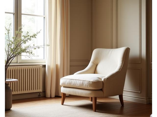 Fauteuil bergère en noyer et tissu bouclé
